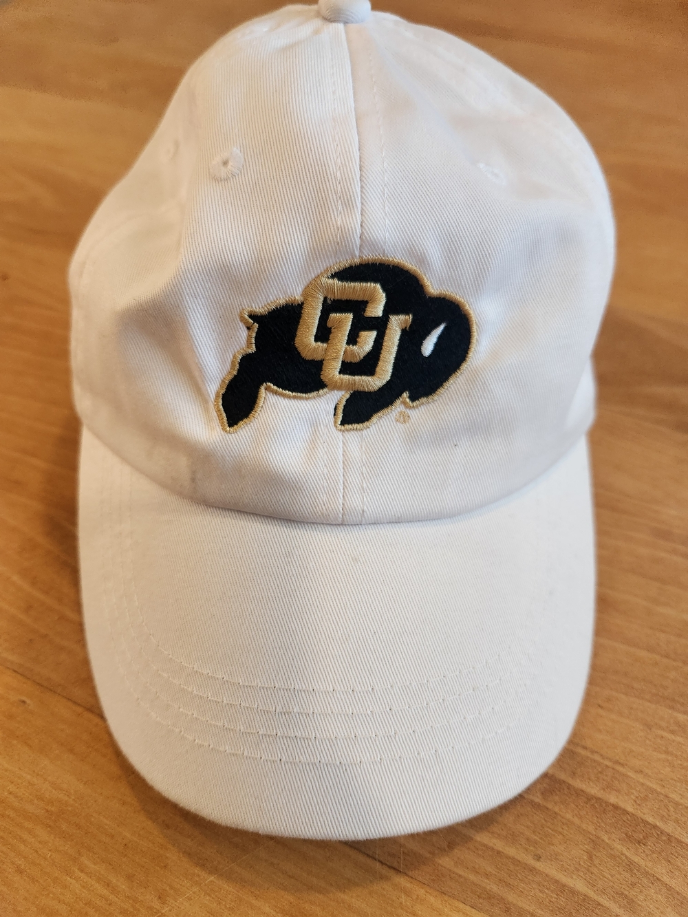 White Men's Baseball Cap with Black & Gold Buffalo Logo